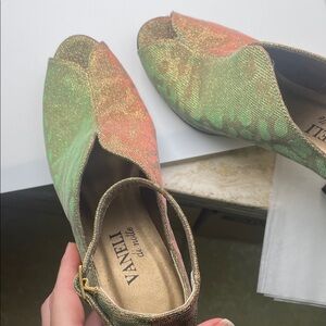 Mettalic leopard print Multicolor Peep-Toe Ankle Strap Heels